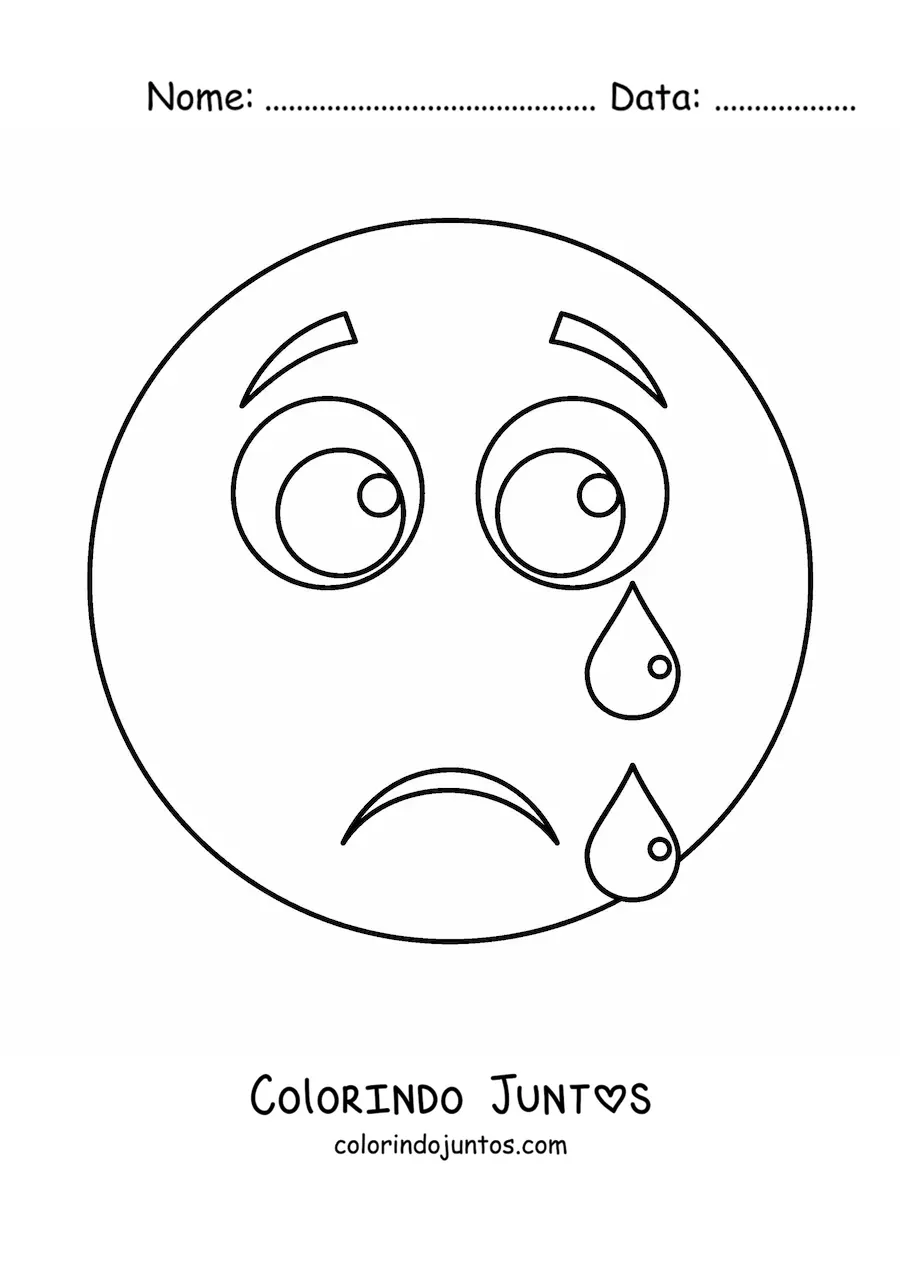 Desenho para colorir de emoji de cara chorando com lagrimas