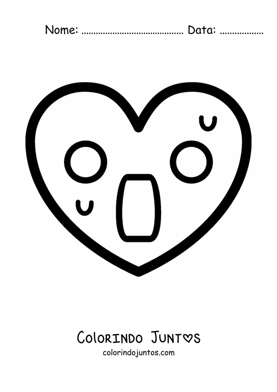 Desenho para colorir de emoji de coracao assustado