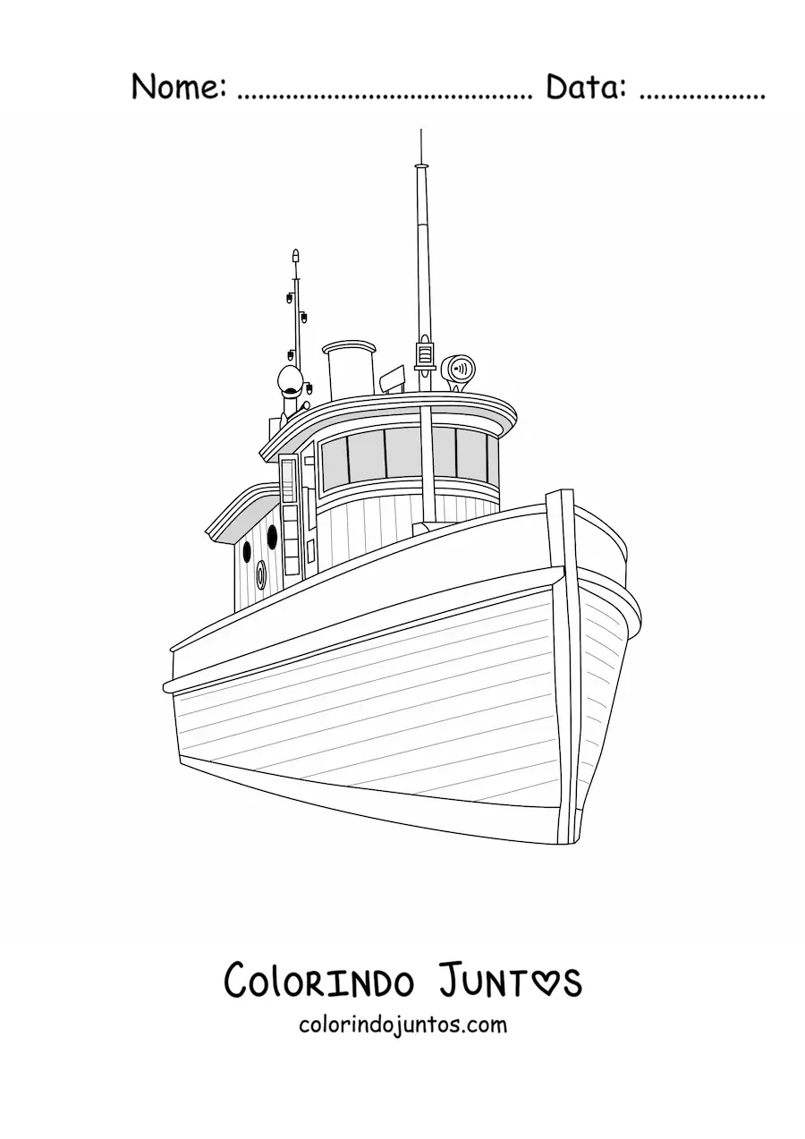 Desenho para colorir de um barco rebocador visto de frente