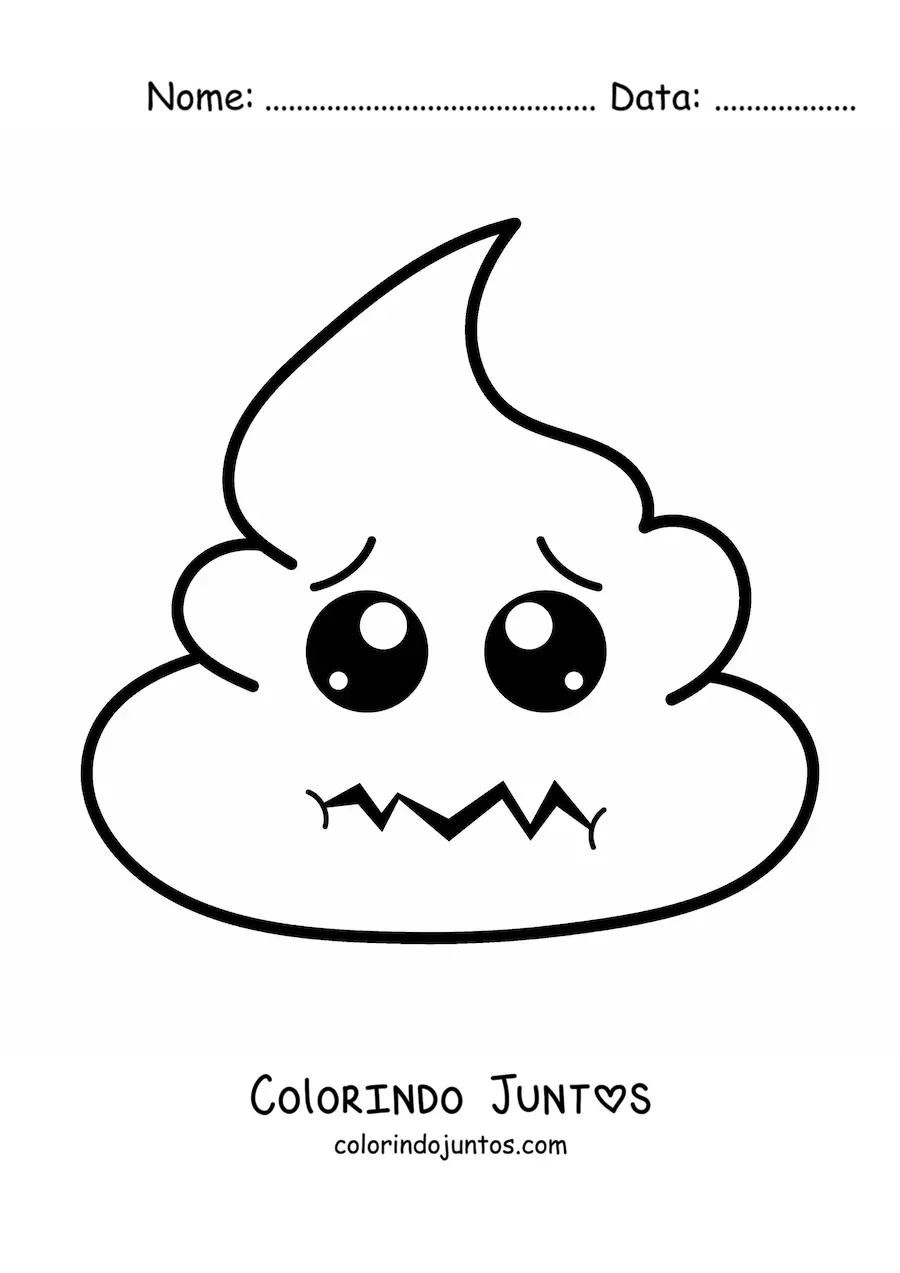 Desenho para colorir de emoji de cocozinho animado assustado