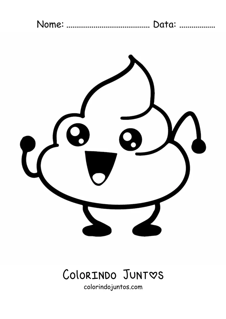 Desenho para colorir de emoji de cocozinho feliz animado dancando