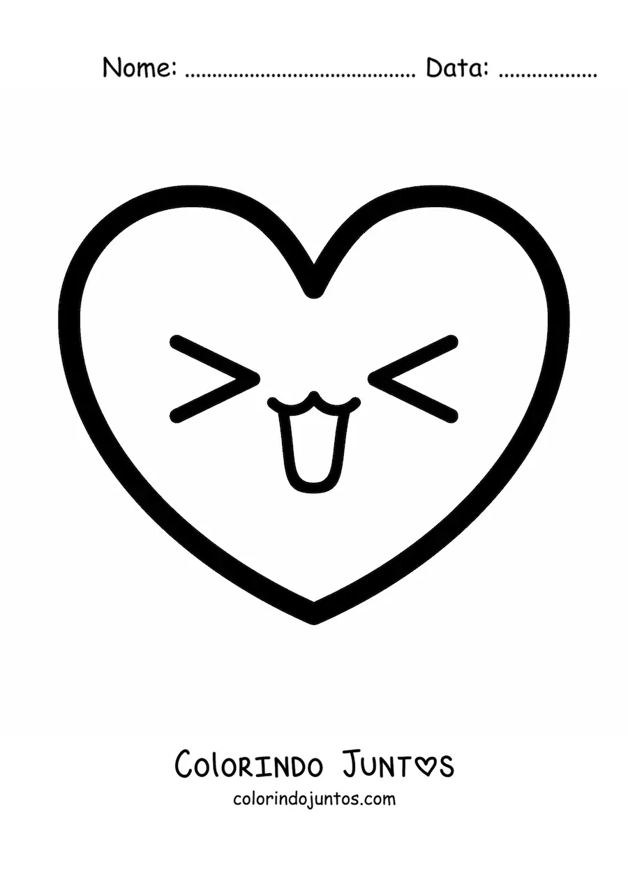 Desenho para colorir de emoji de coracao kawaii feliz