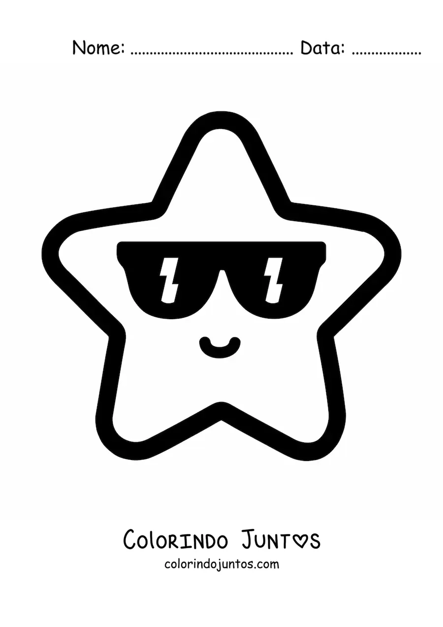Desenho para colorir de emoji de estrela feliz com oculos de sol