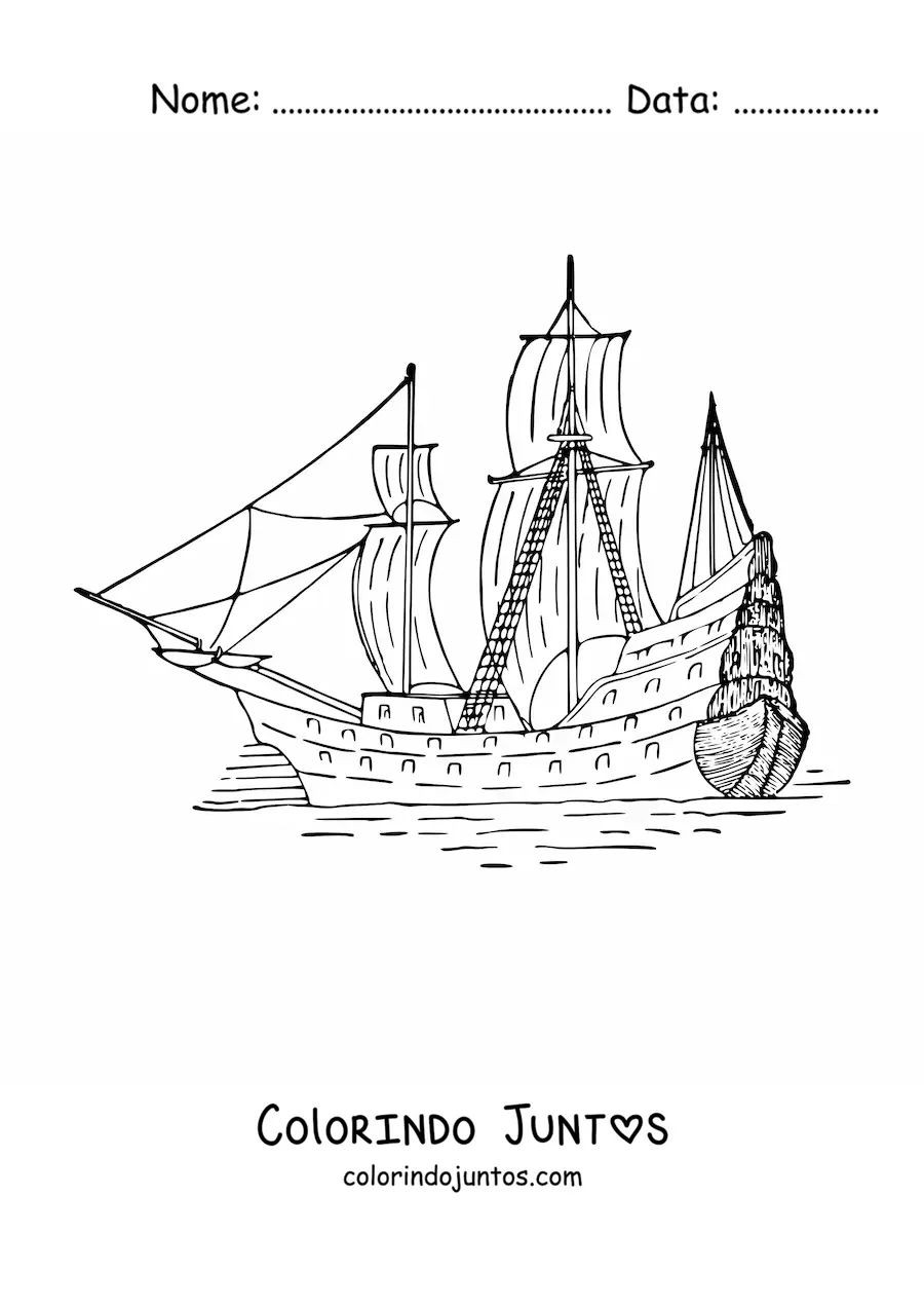 Desenho para colorir de um barco no mar