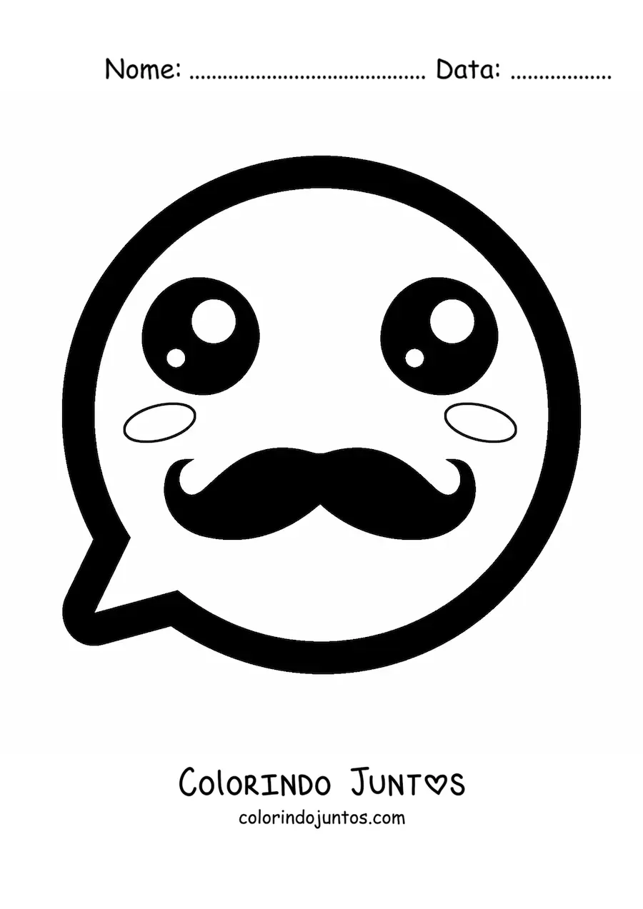 Desenho para colorir de emoji kawaii sorrindo com bigode