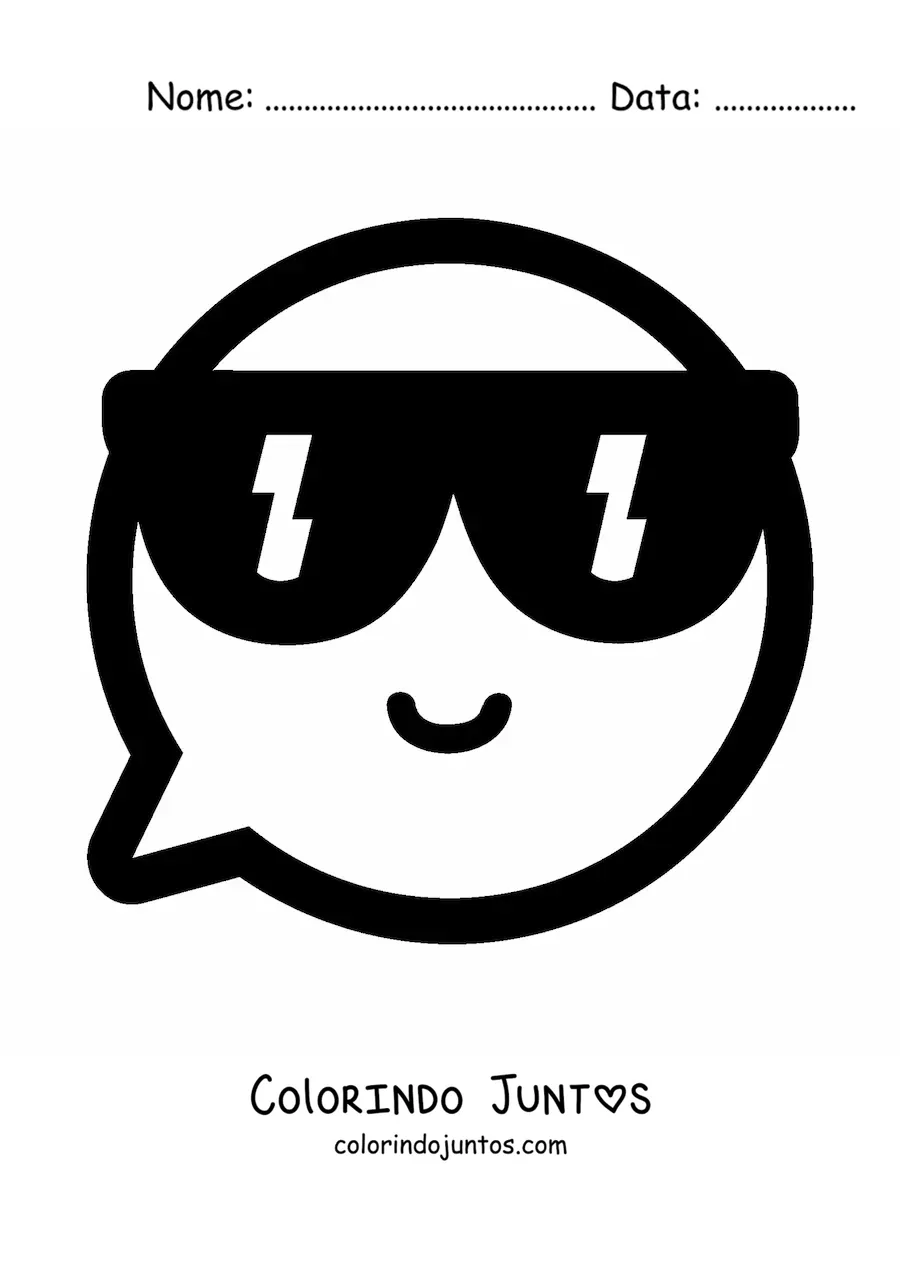 Desenho para colorir de emoji kawaii sorrindo com óculos de sol