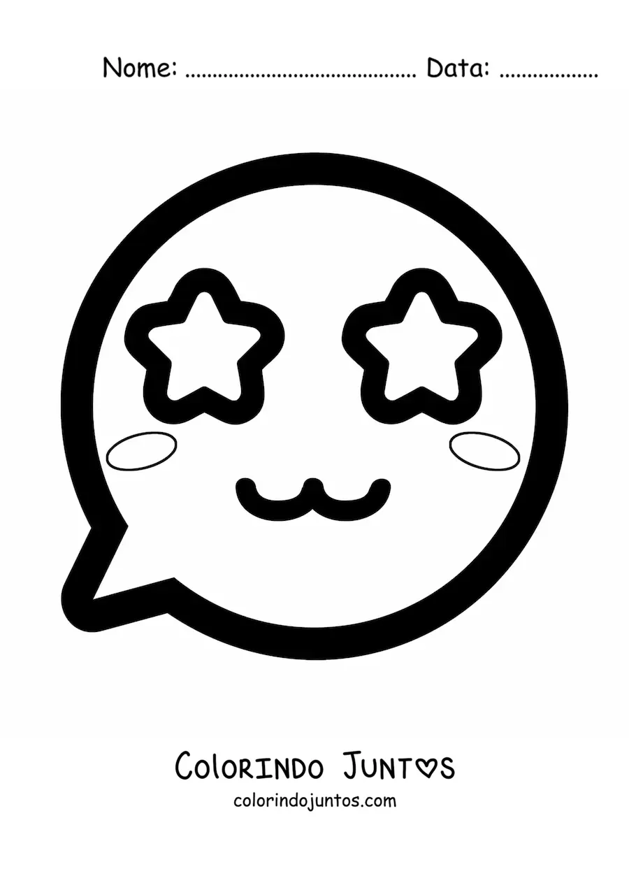 Desenho para colorir de emoji kawaii sorrindo com olhos de estrela