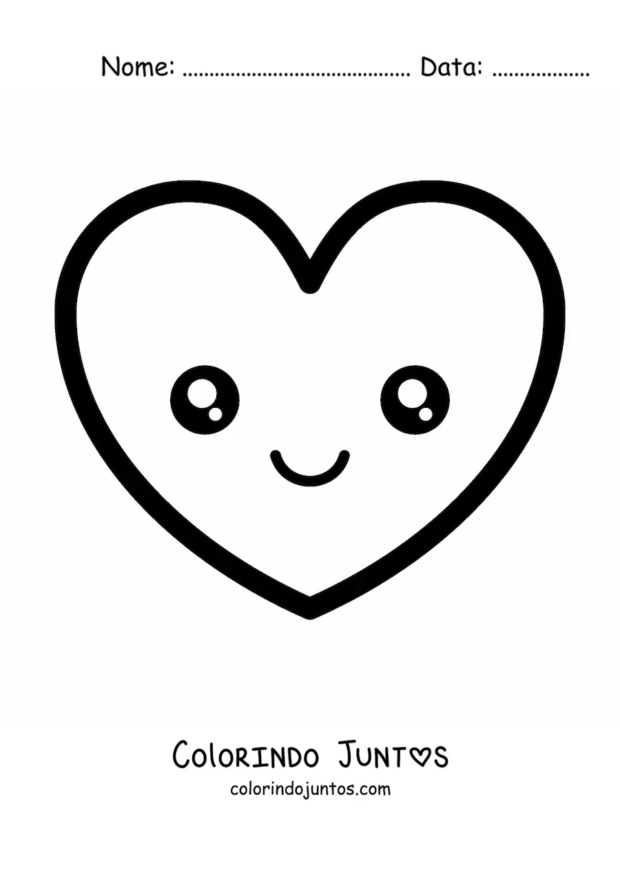 Desenho para colorir de emoji de coração kawaii sorrindo