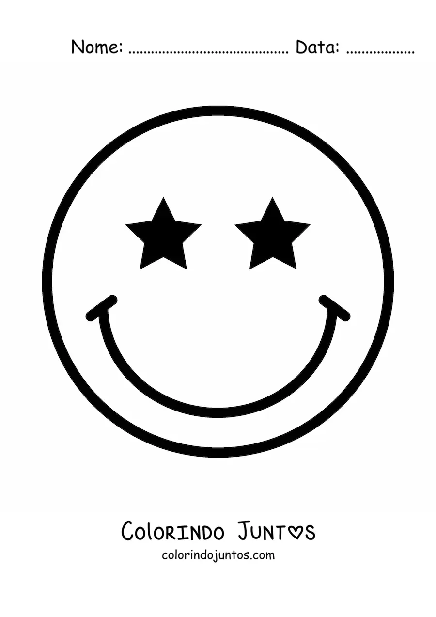 Desenho para colorir de cara feliz grande com olhos de estrela
