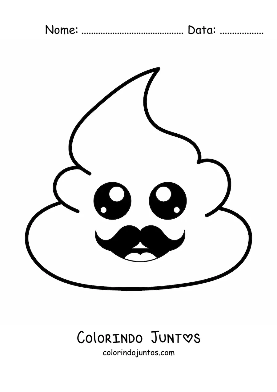 Desenho para colorir de emoji de cocozinho feliz com bigode