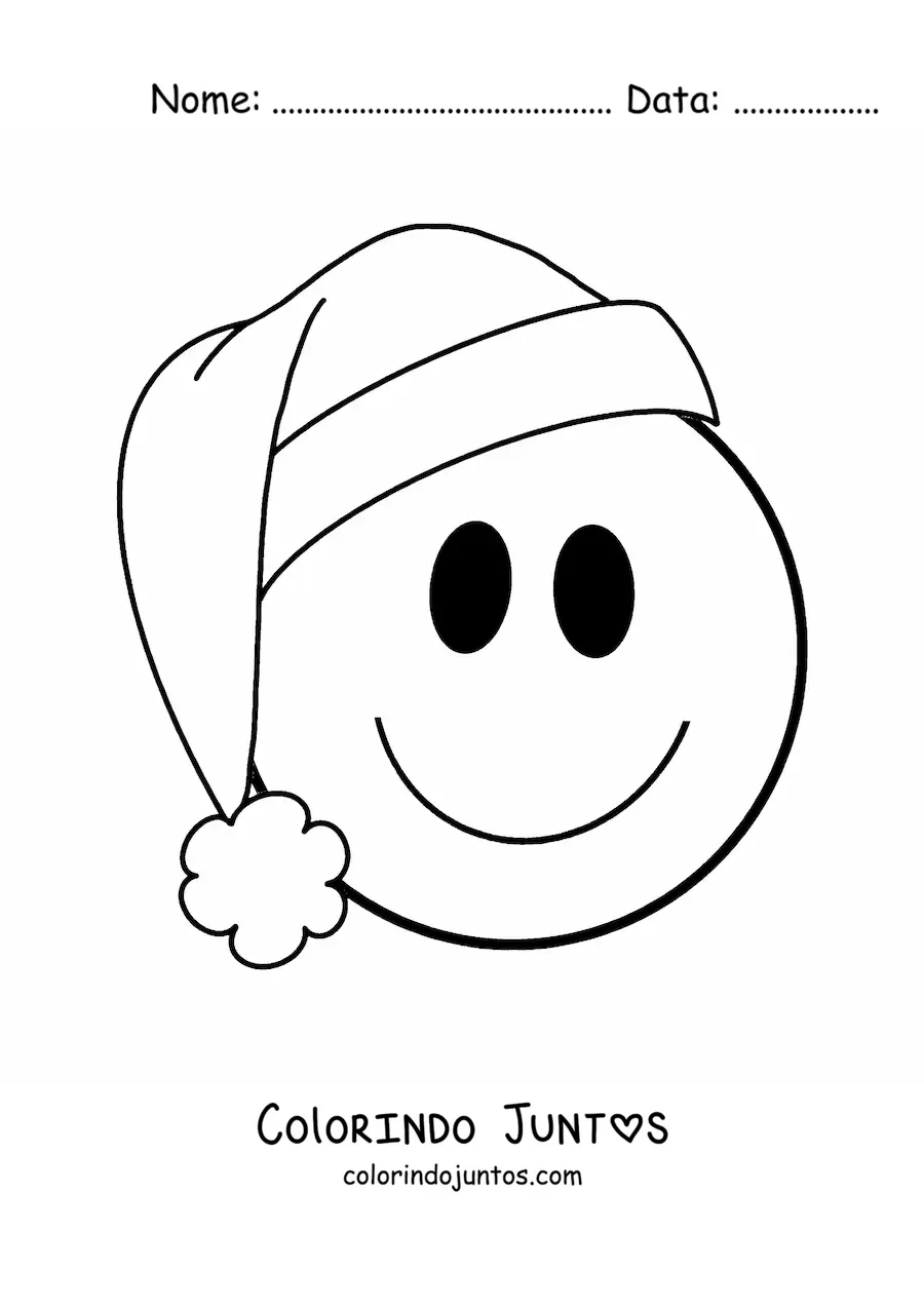 Desenho para colorir de emoji de cara feliz com gorro de Natal