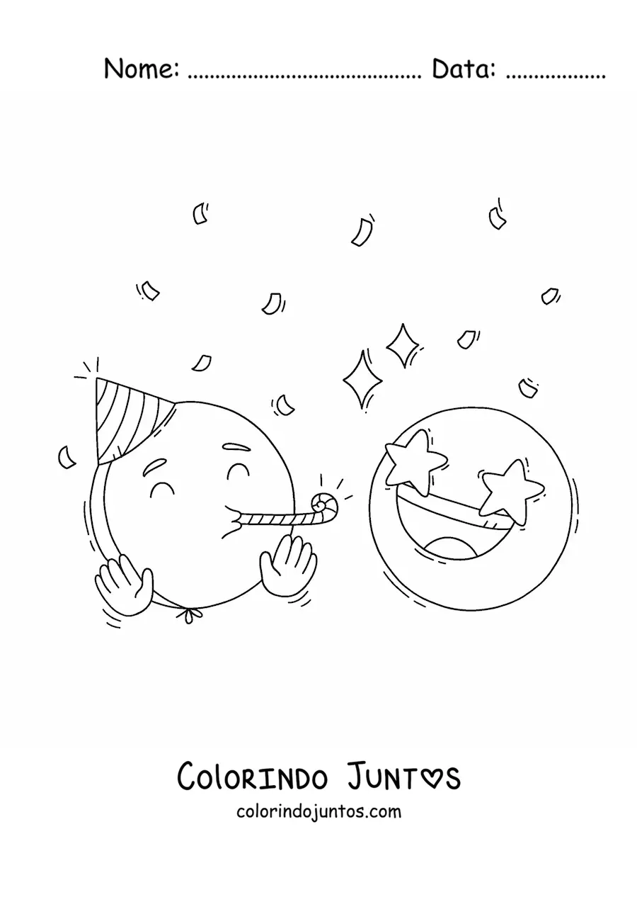 Desenho para colorir de emoji de festa de aniversário