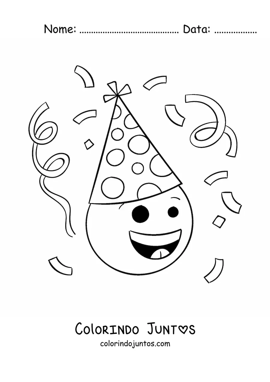 Desenho para colorir de emoji de aniversário animado