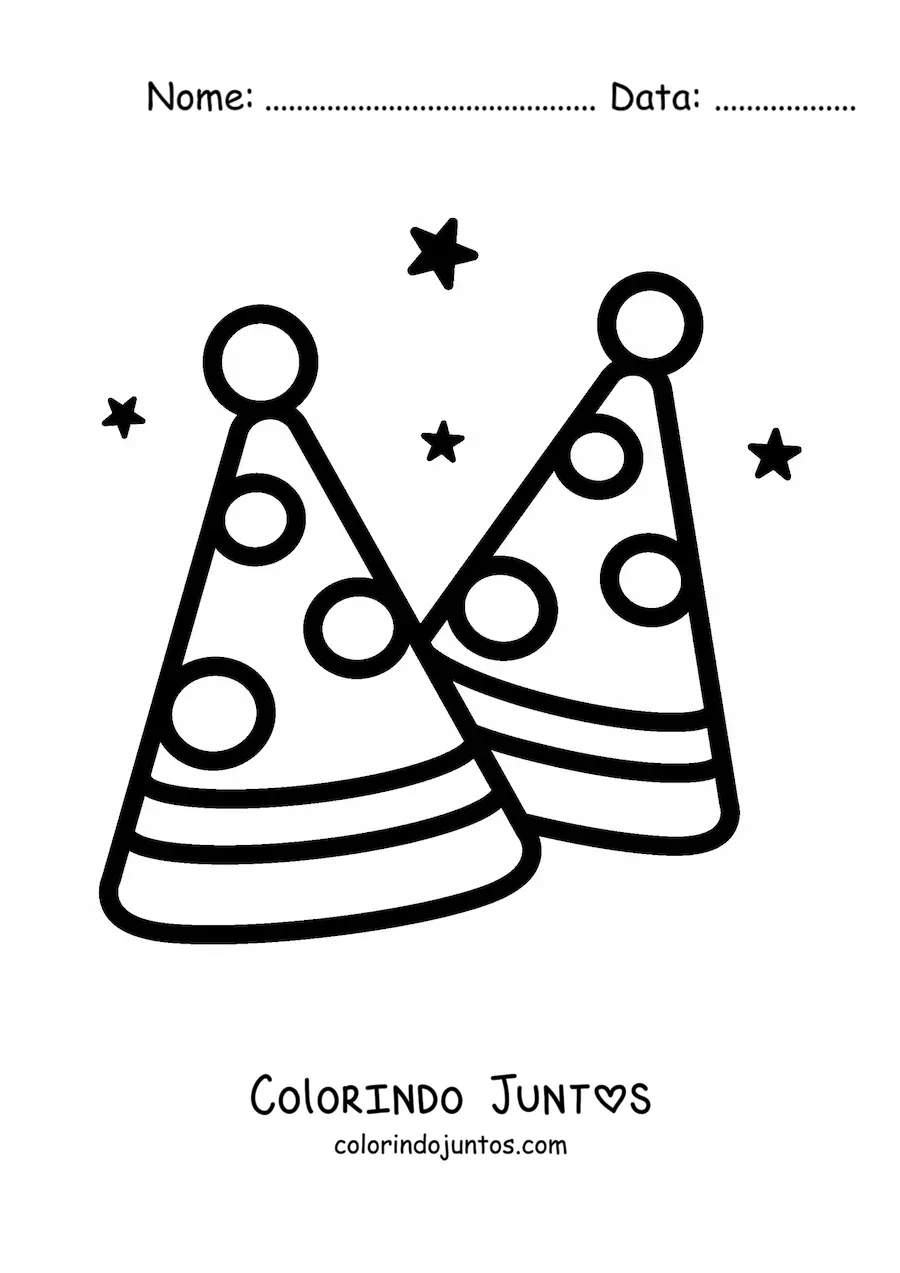 Desenho para colorir de emoji de chapéus de festa de aniversário