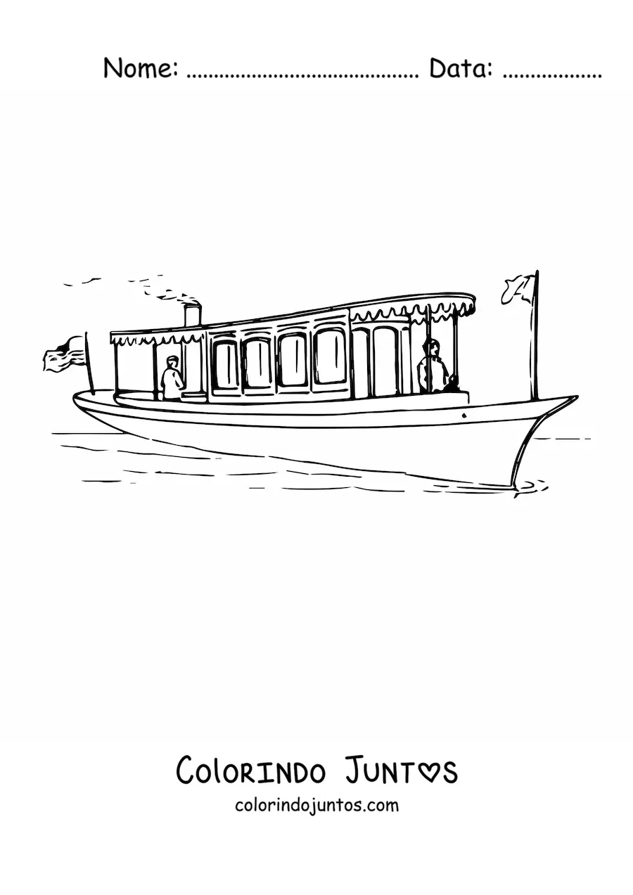 Desenho para colorir de um barco a vapor no mar
