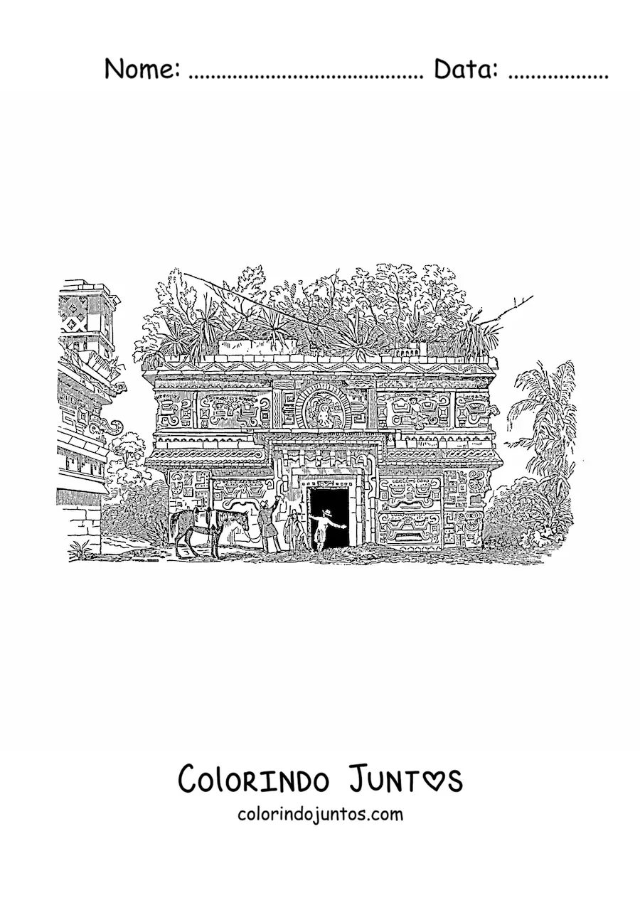 Desenho para colorir de edificação maia realista