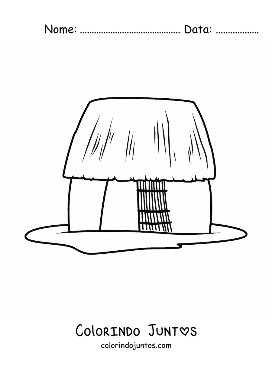 Desenho para colorir de cabana de moradia maia