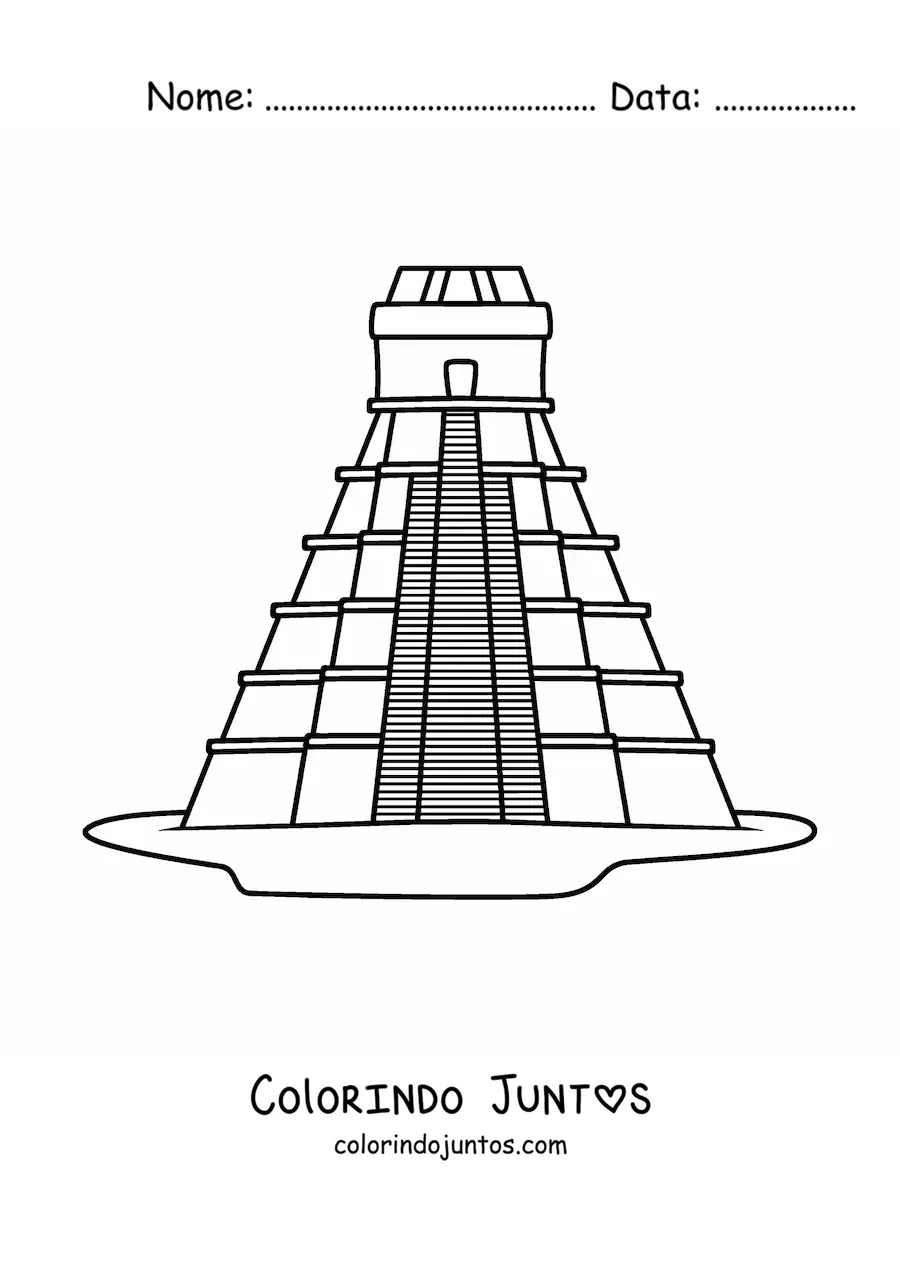 Desenho para colorir de pirâmide maia