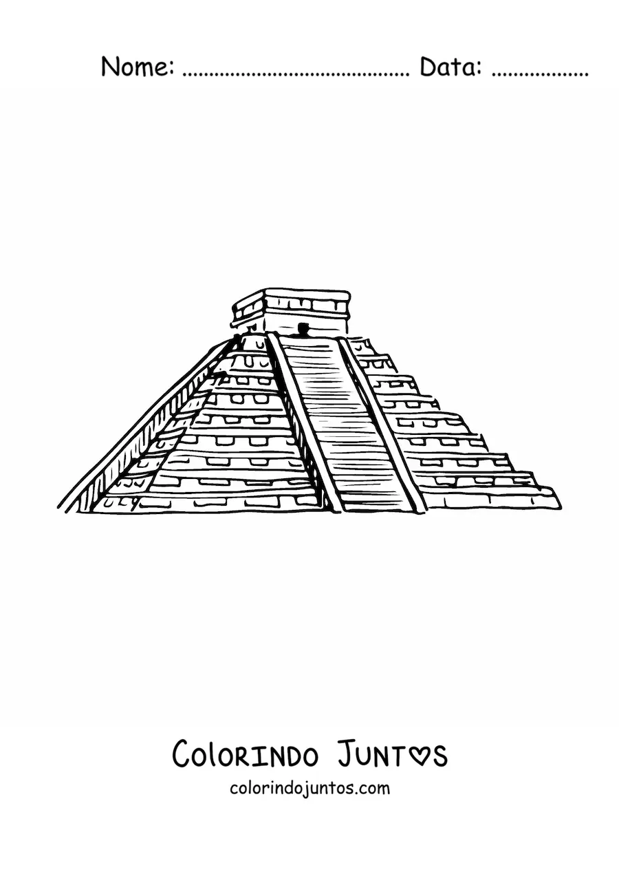 Desenho para colorir de pirâmide maia em Chichén Itzá
