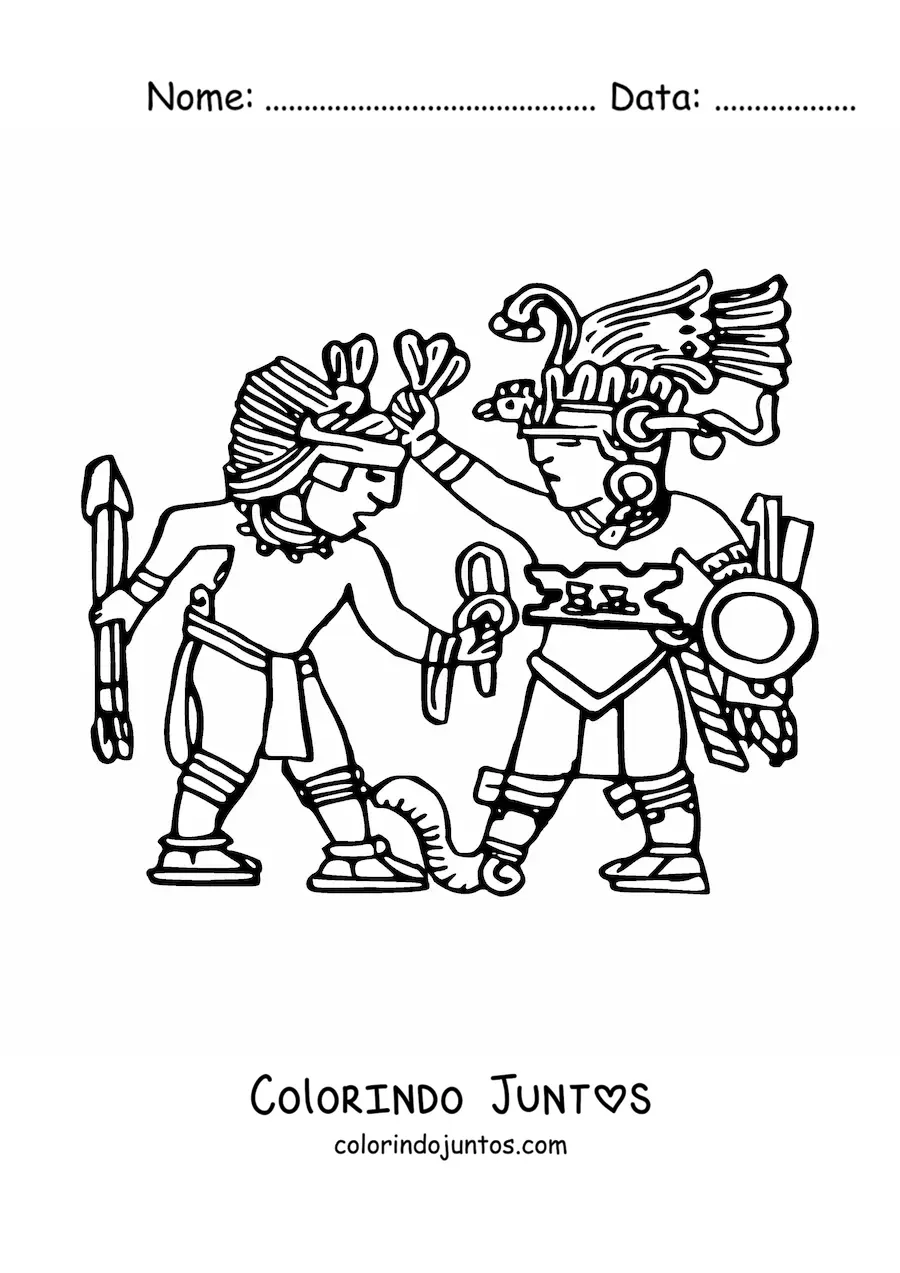 Desenho para colorir de guerreiro asteca