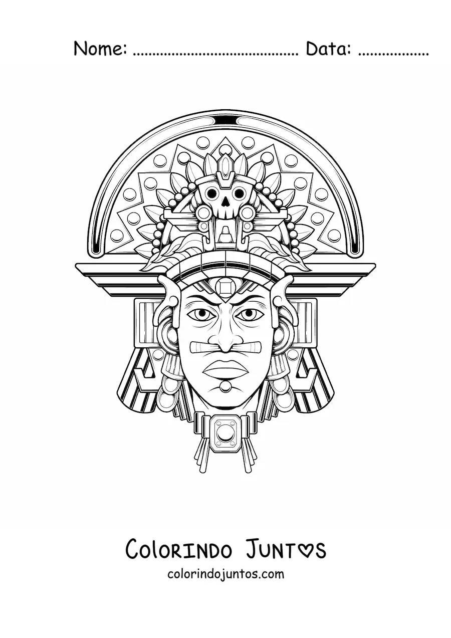 Desenho para colorir de homem com cocar asteca