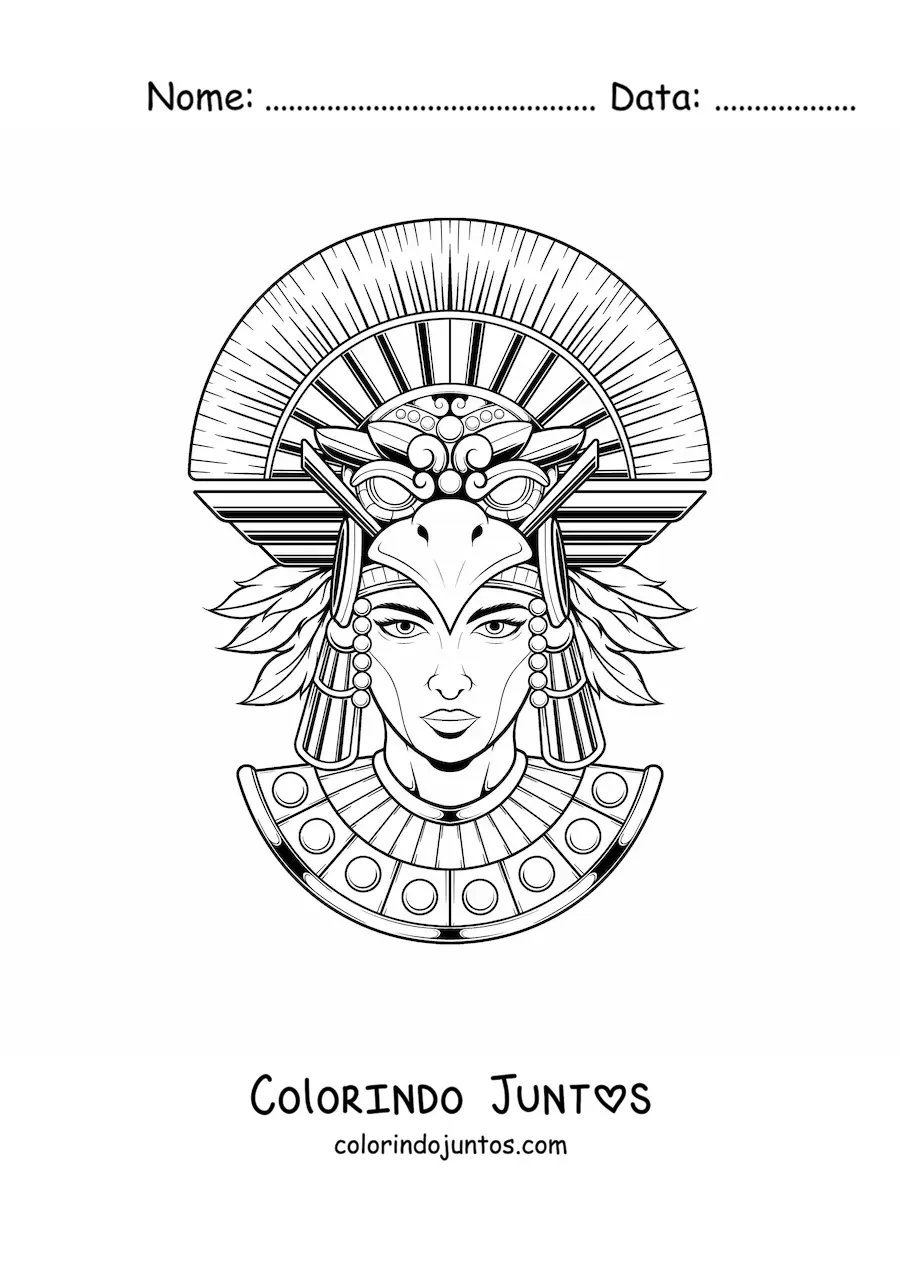 Desenho para colorir de mulher com cocar asteca