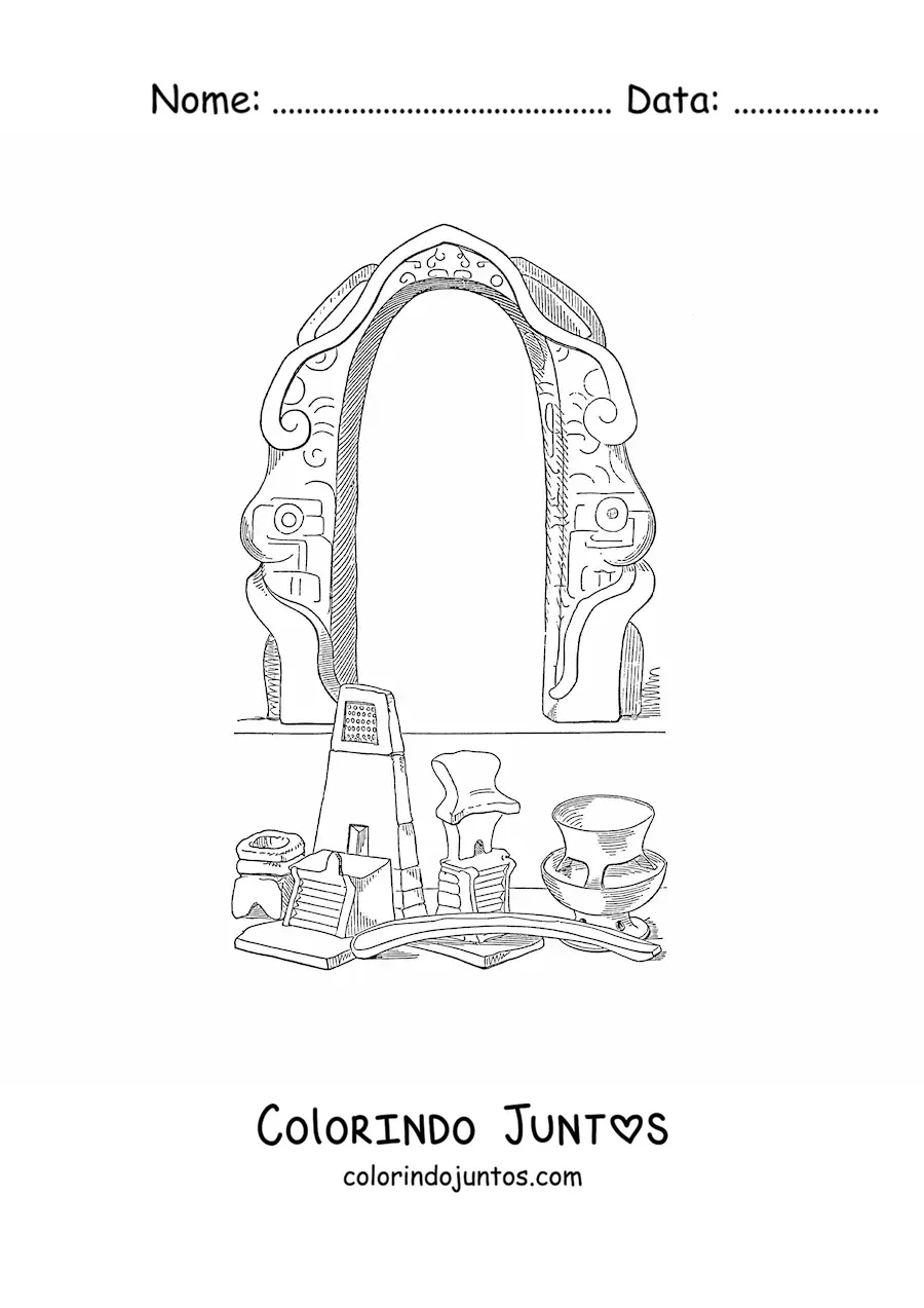 Desenho para colorir de arte asteca