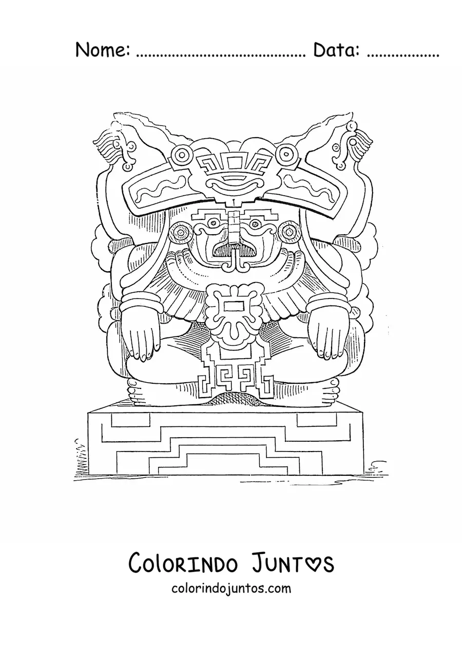 Desenho para colorir de escultura asteca