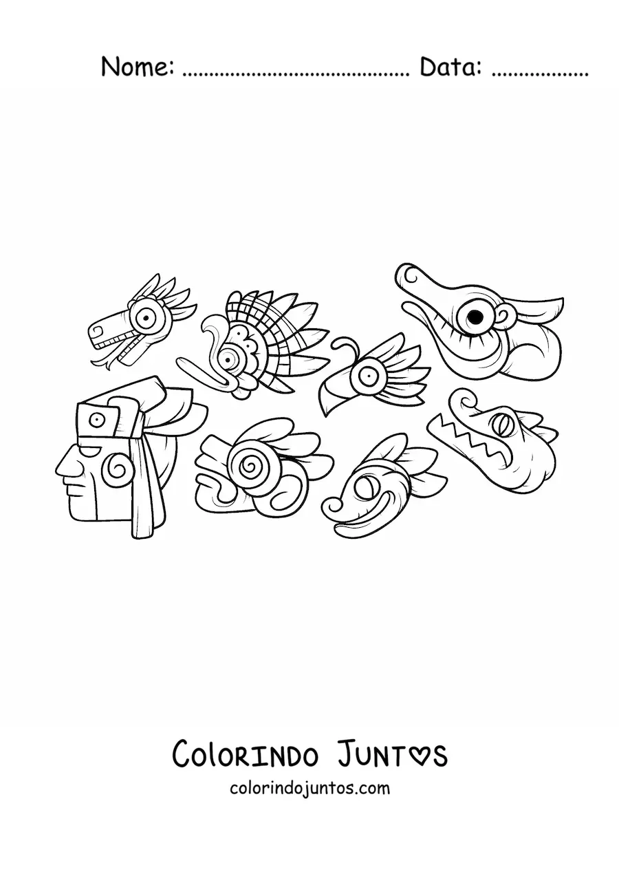 Desenho para colorir de deuses astecas