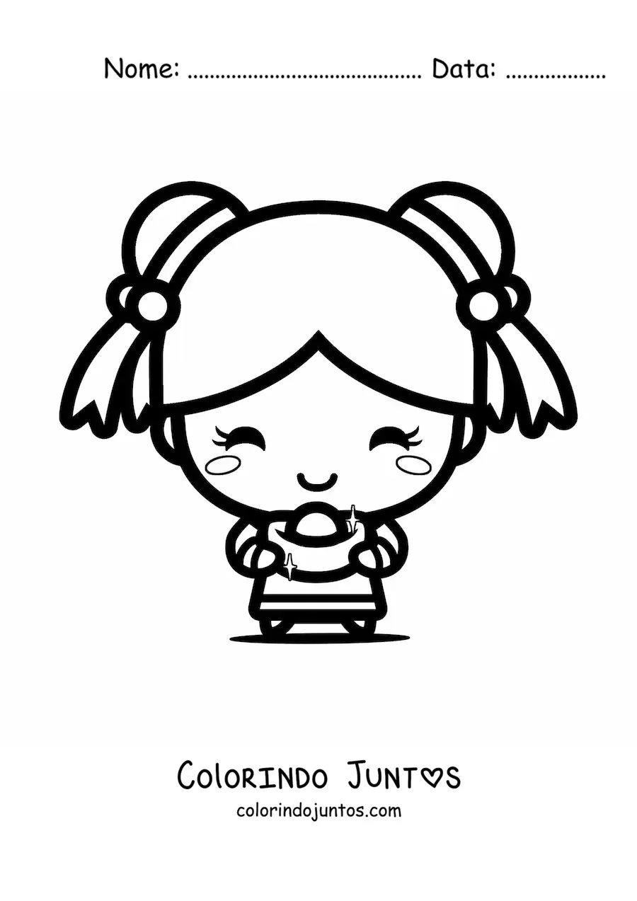 Desenho para colorir de menina chinesa kawaii animada