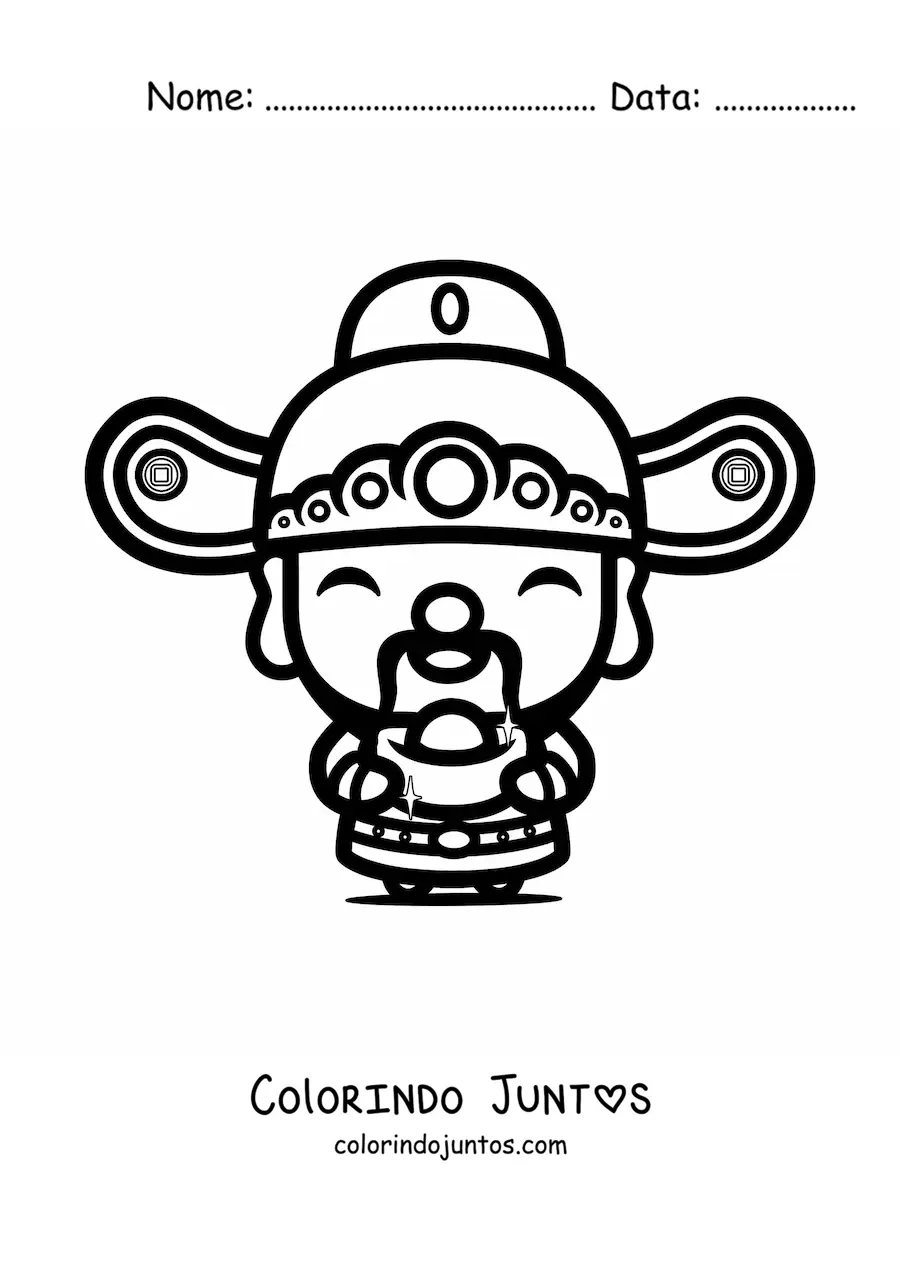 Desenho para colorir de menino chinês kawaii animado