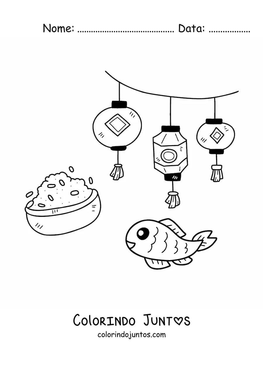Desenho para colorir de elementos da cultura chinesa