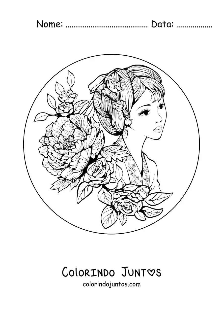 Desenho para colorir de linda mulher chinesa