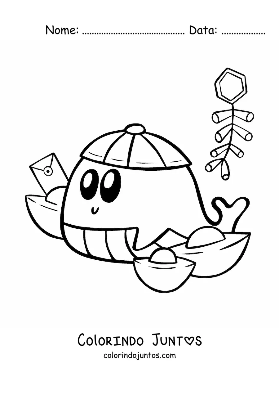 Desenho para colorir de baleia kawaii animada comemorando o Ano Novo Chinês
