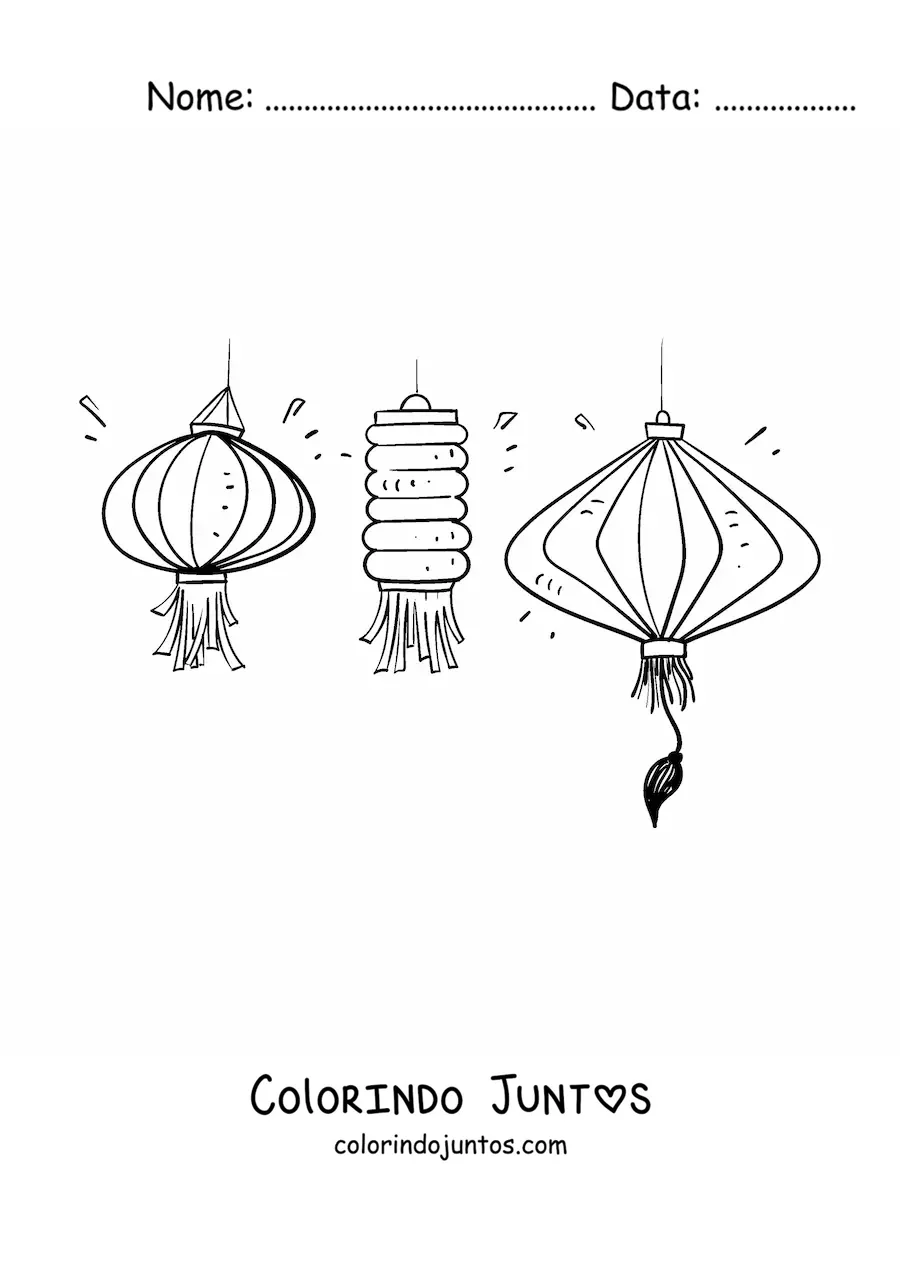 Desenho para colorir de lanternas chinesas