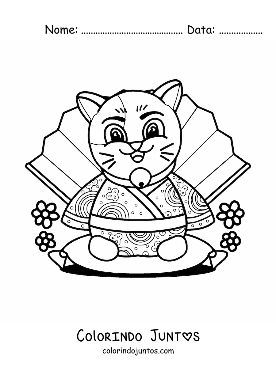 Desenho para colorir de gato chinês animado