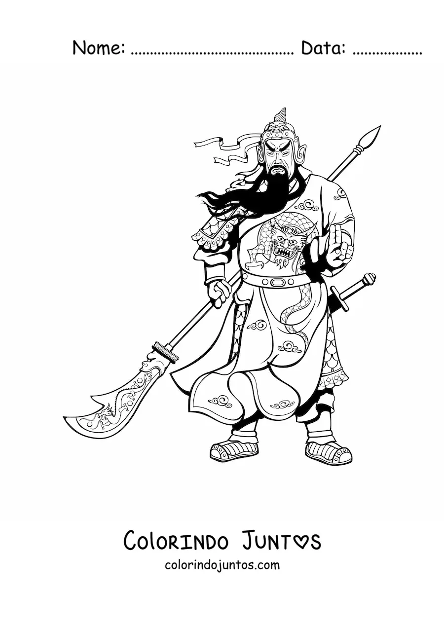 Desenho para colorir de guerreiro chinês