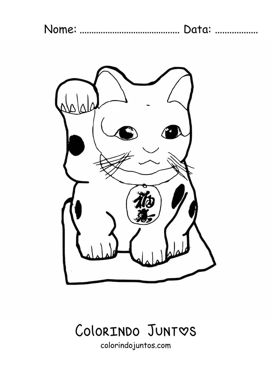 Desenho para colorir de gato chinês da sorte
