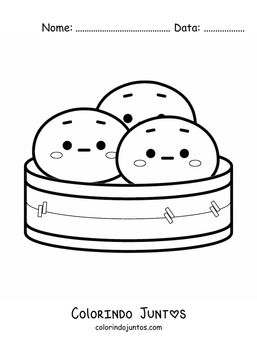 Desenho para colorir de dumplings chineses kawaii animados