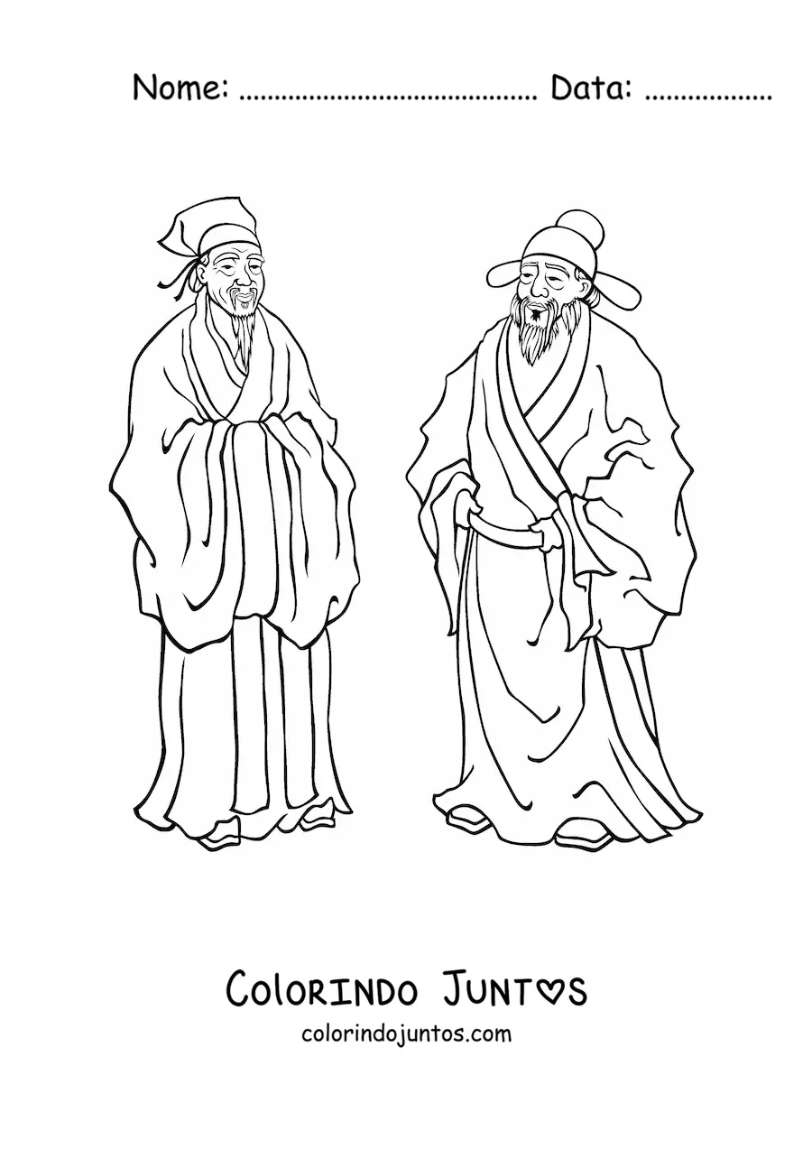 Desenho para colorir de homens chineses