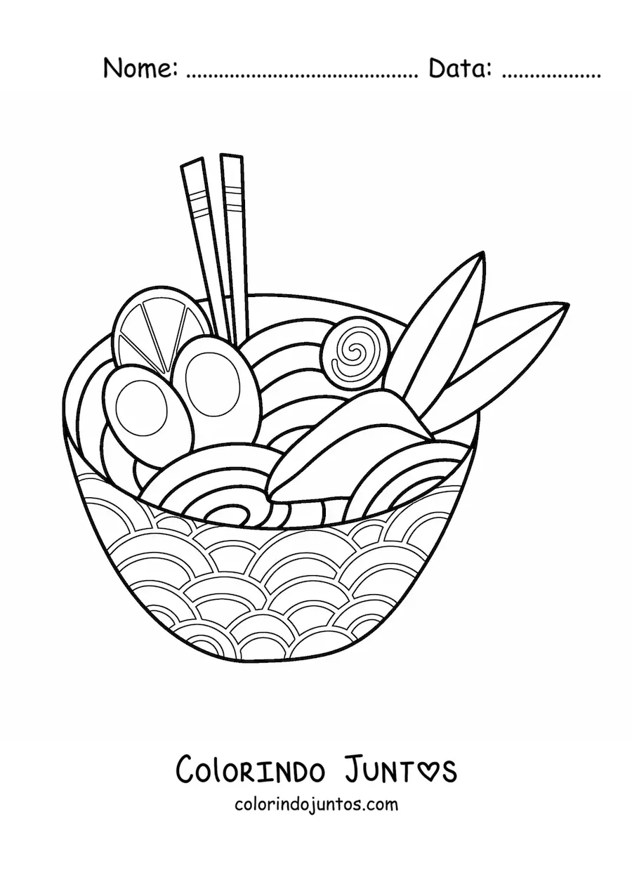 Desenho para colorir de prato de macarrão chinês