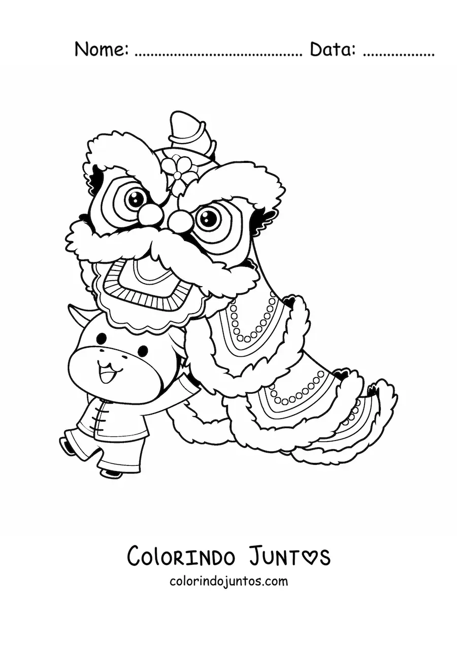 Desenho para colorir de vaca animada com dragão chinês