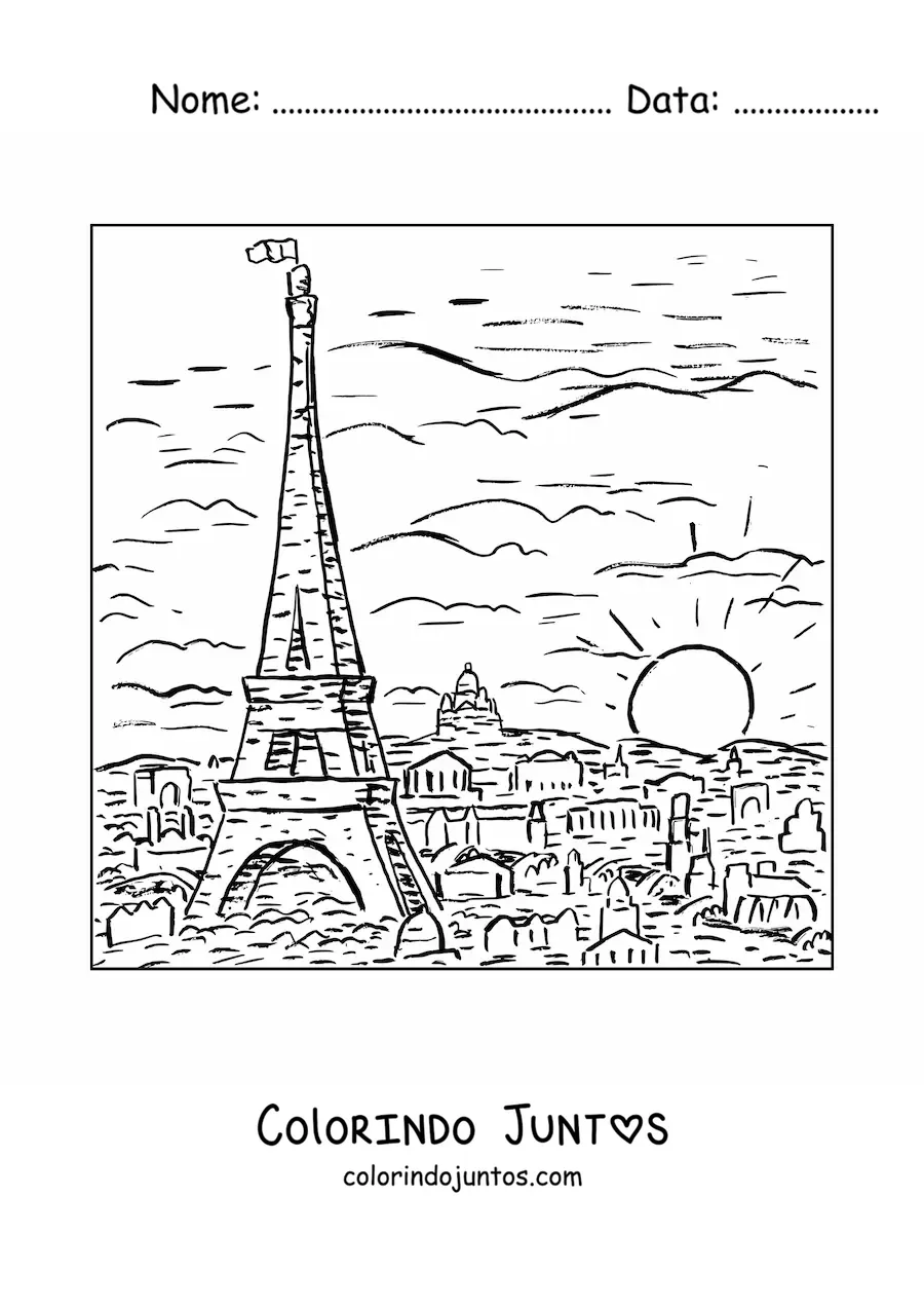 Desenho para colorir de paisagem da cidade de Paris