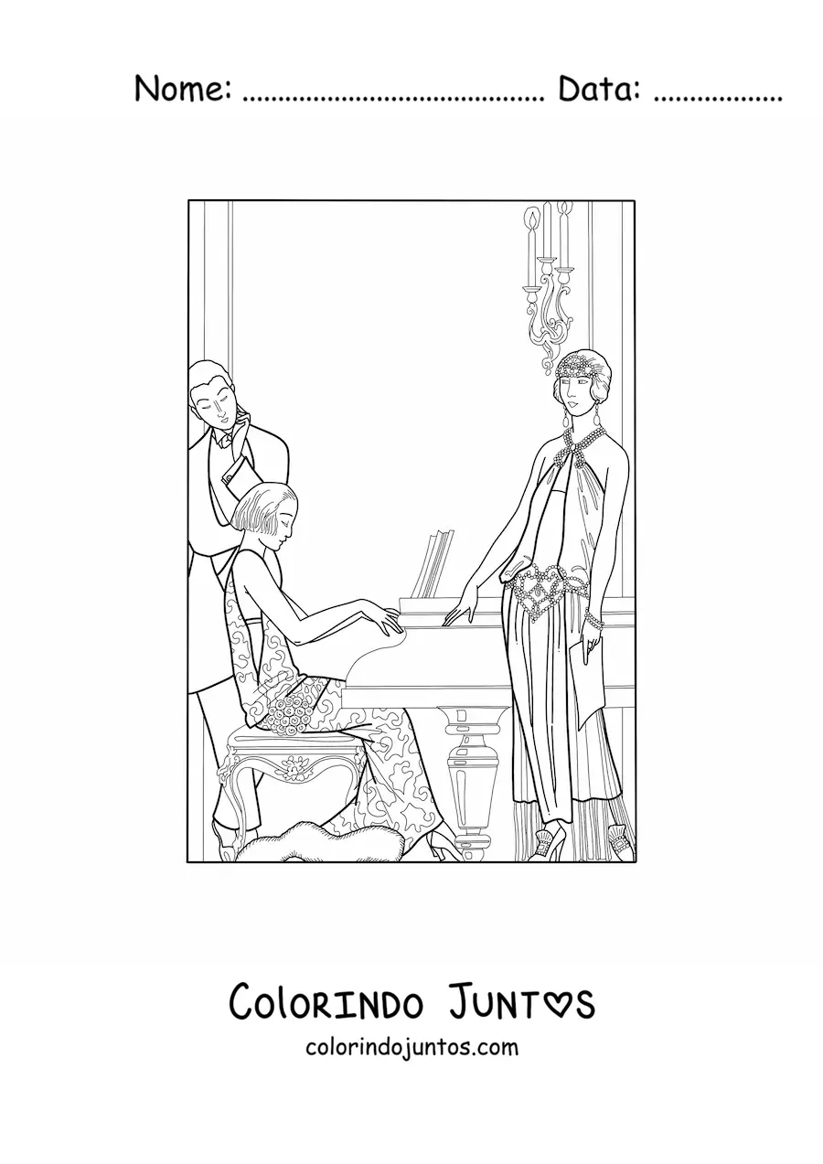 Desenho para colorir de garotas francesas dos anos 20
