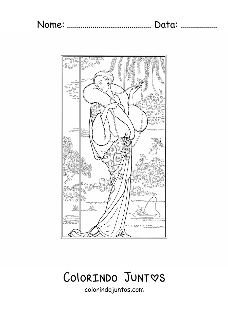 Desenho para colorir de moda francesa dos anos 20