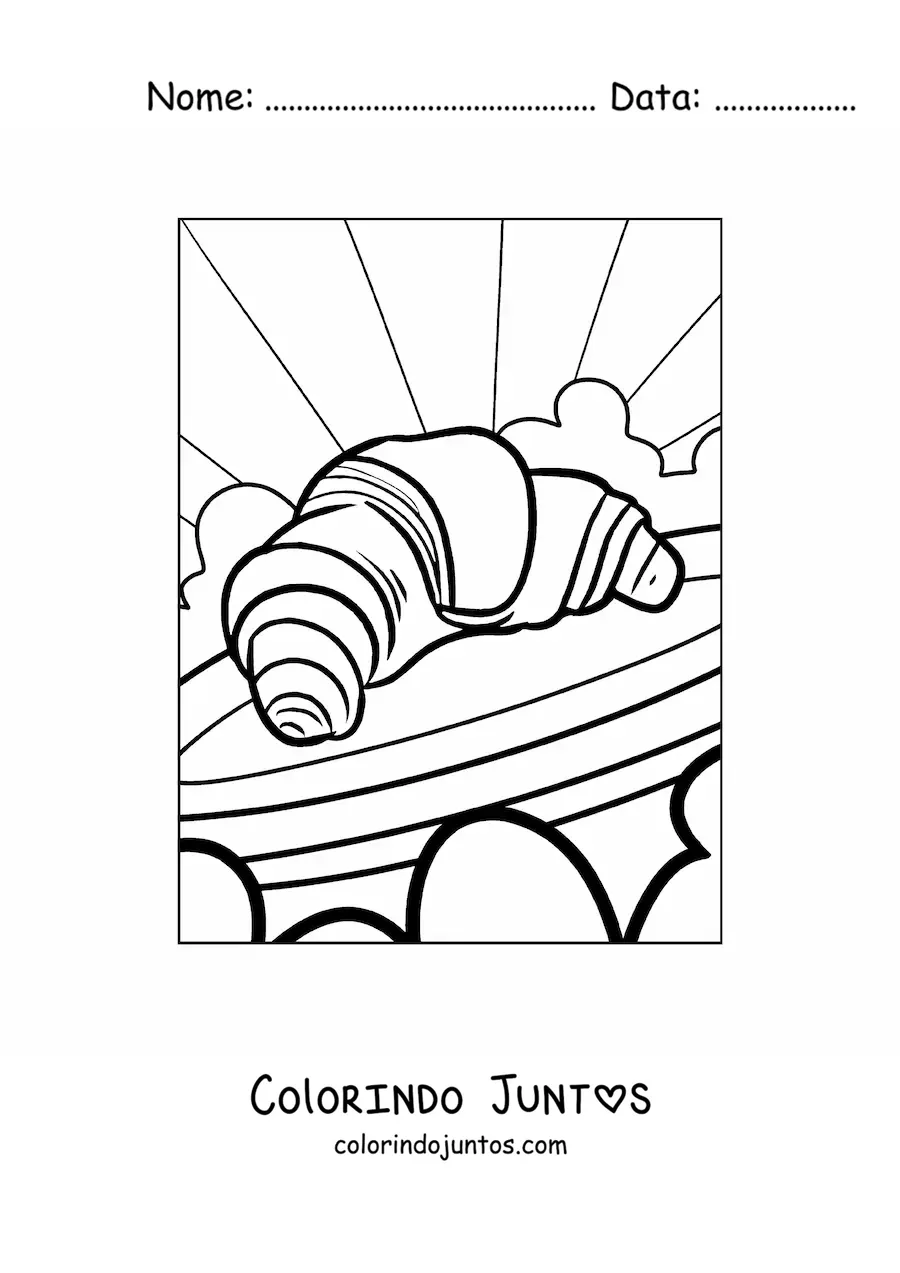 Desenho para colorir de croissant em um prato