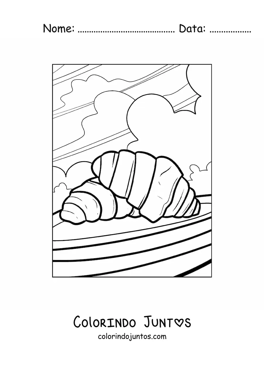 Desenho para colorir de croissants franceses tradicionais