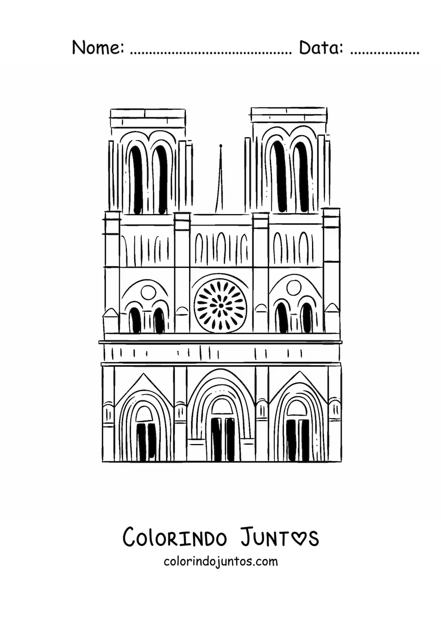 Desenho para colorir de catedral de Notre Dame