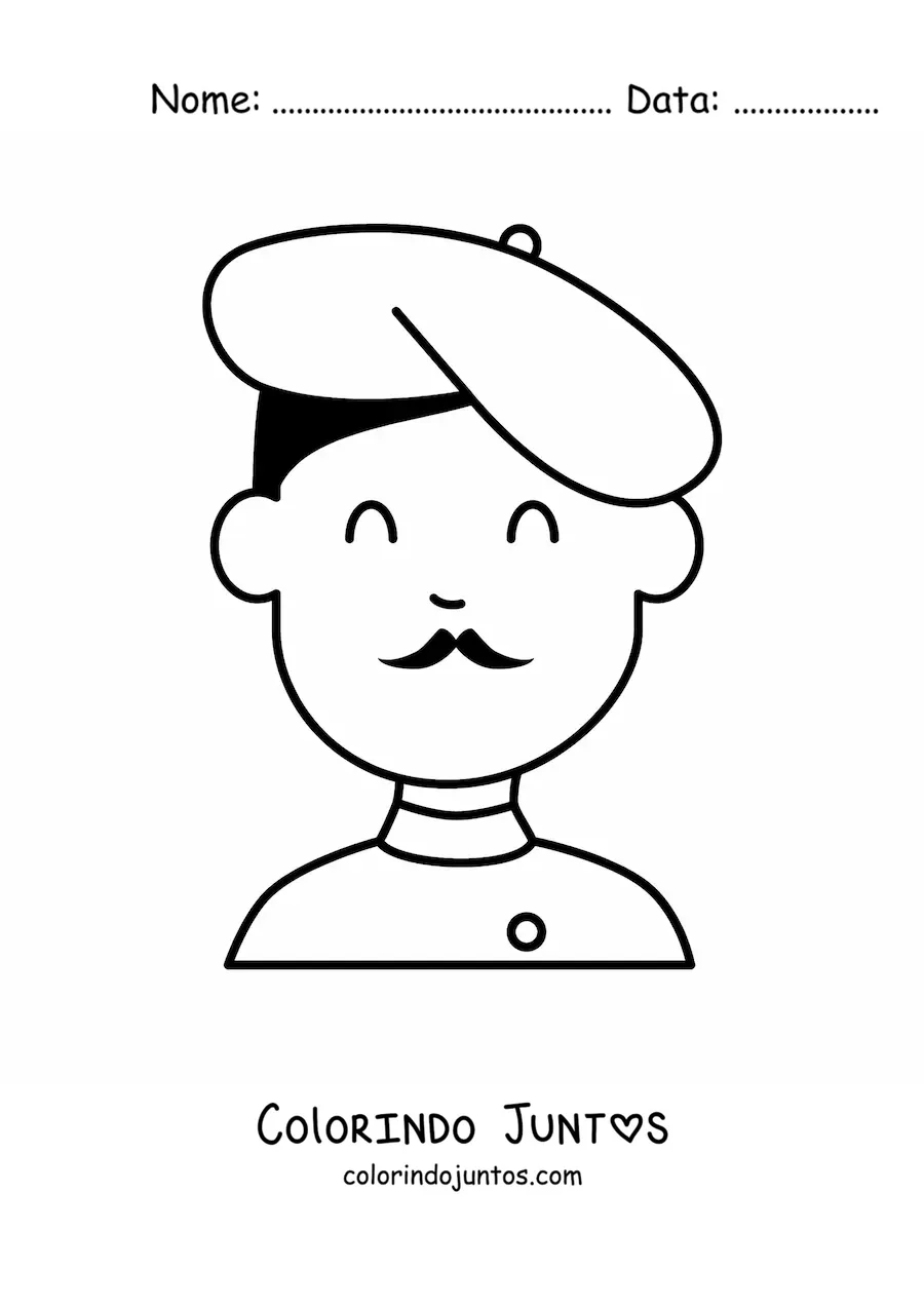 Desenho para colorir de homem francês animado com boina