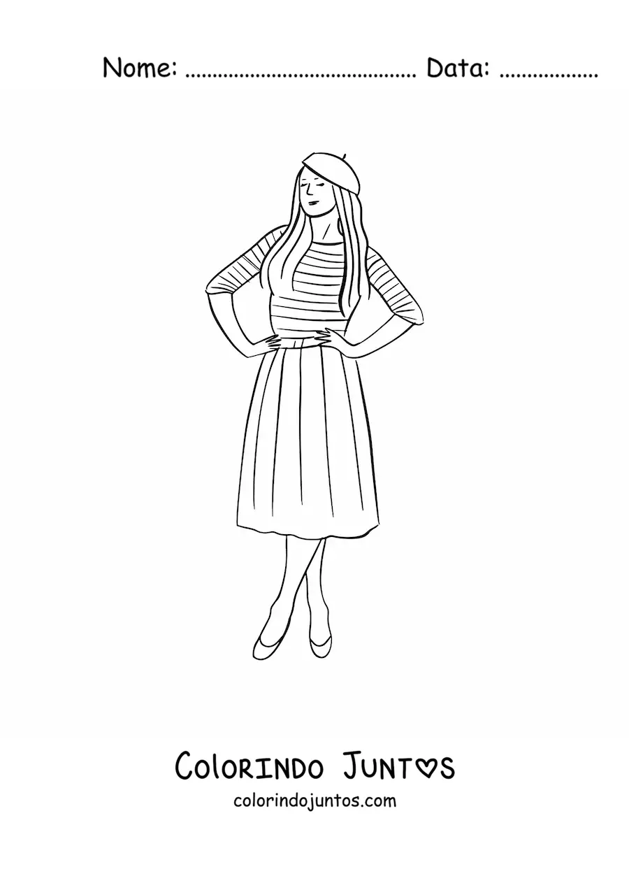 Desenho para colorir de garota francesa na moda